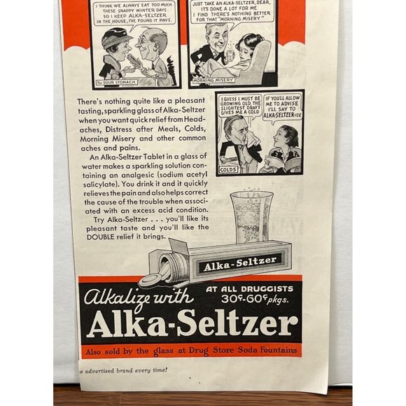 Alka Seltzer Medicine Vintage Print Ad 1938 Comic Headaches Indigestion - Picture 5 of 5